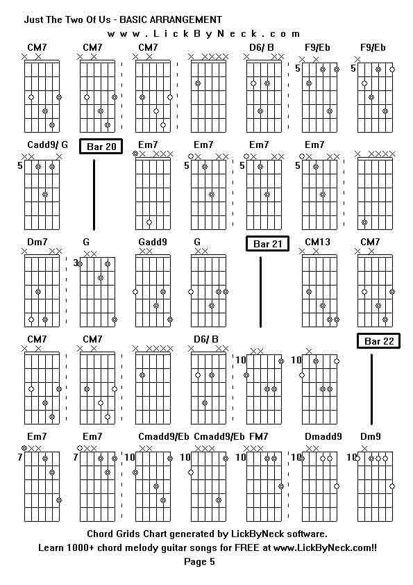 Chord Grids Chart of chord melody fingerstyle guitar song-Just The Two Of Us - BASIC ARRANGEMENT,generated by LickByNeck software.